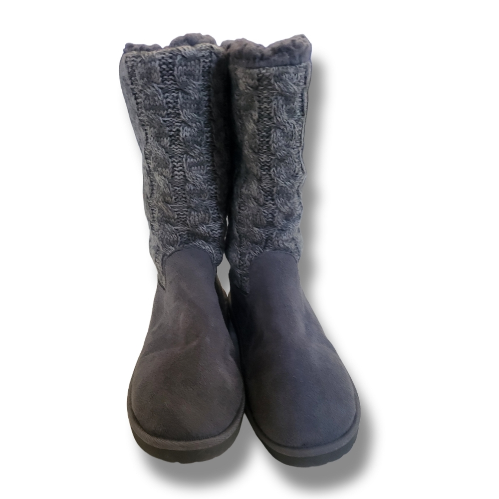 🌿Muk Luks Women's Size 9 Gray Sweater Cable Knit Fold Over Boots - Picture 6 of 13